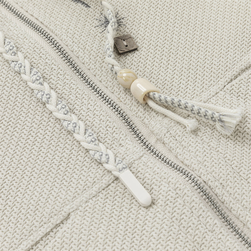 Celestial Embroidered Zip-Up Hoodie – Waffle Knit Oversized Jacket with Moon &