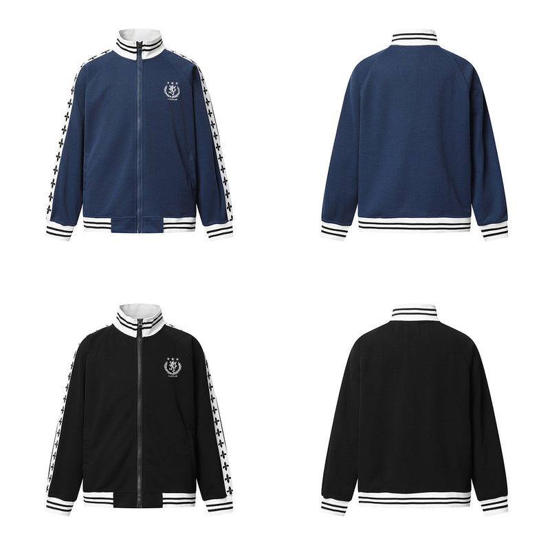 Retro-Trainingsjacken- & Sweathosen-Set – Stehkragen mit Reißverschluss und Fleur-de-Lis-Seitenstreifen