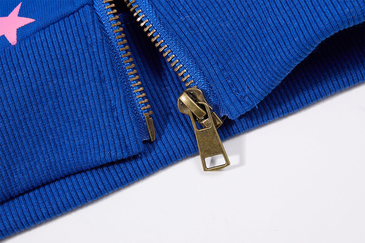 Hoodie zippé à motif étoiles, capuche bordée de fausse fourrure et motif « I ♥ Me »