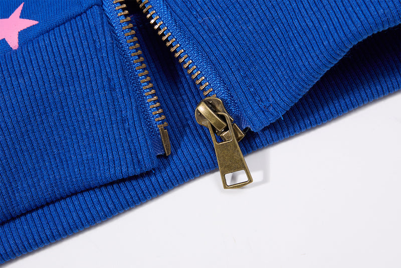 Hoodie zippé à motif étoiles, capuche bordée de fausse fourrure et motif « I ♥ Me »