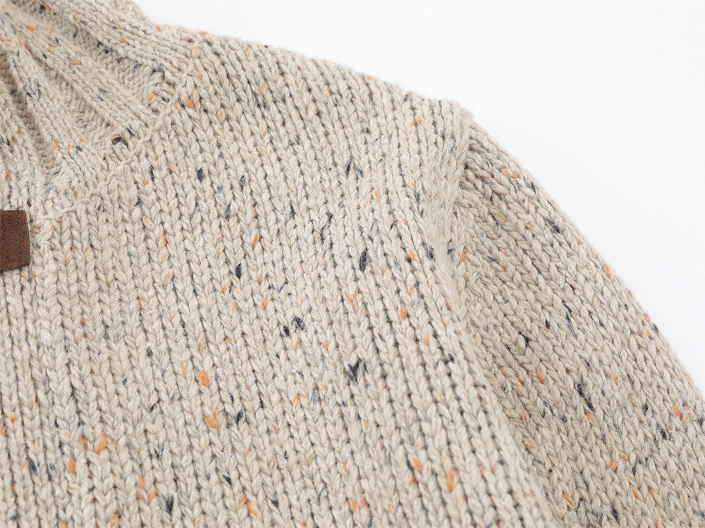 Cardigan en maille à col montant – Pull homme coupe décontractée avec fermeture à boucles en cuir