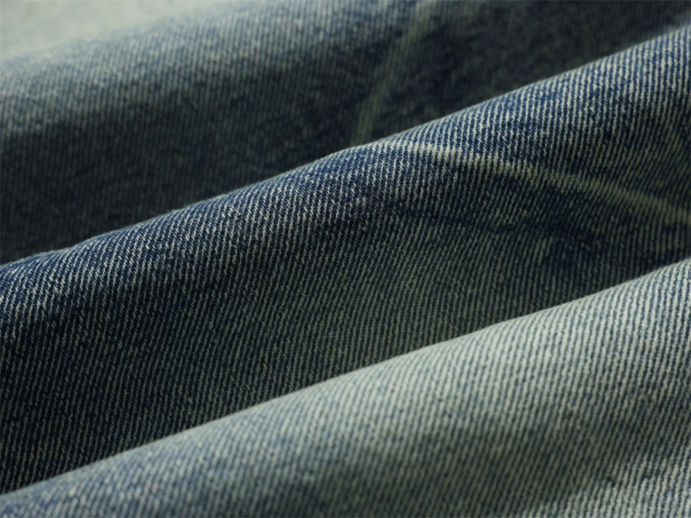 Loose Fit Baggy Jeans Men – Distressed Patchwork Wide-Leg Denim with Raw-Edge