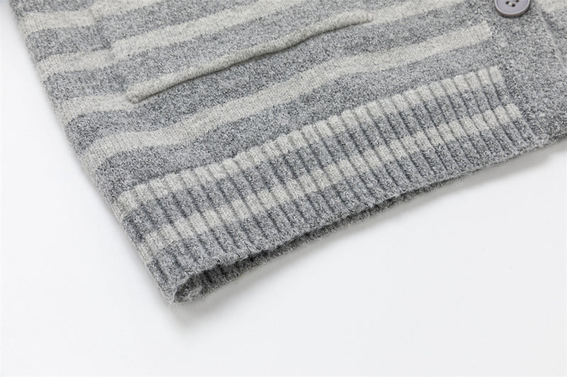 Striped Hooded Knit Cardigan Sweater – Relaxed Fit Button-Front