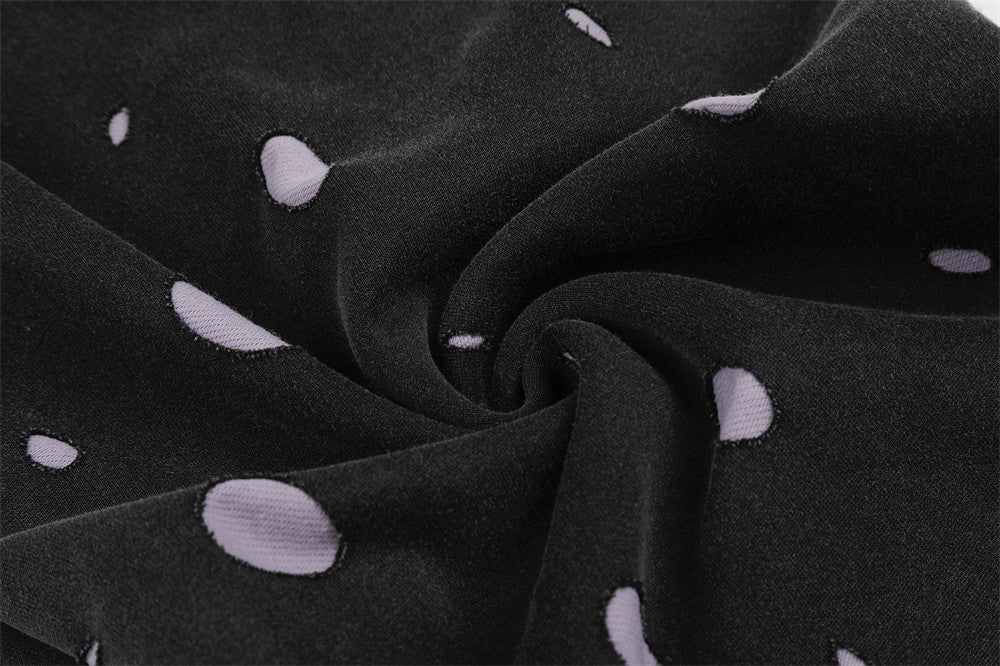 Wide-Leg Polka Dot Sweatpants – Black & Lavender All-Over Print