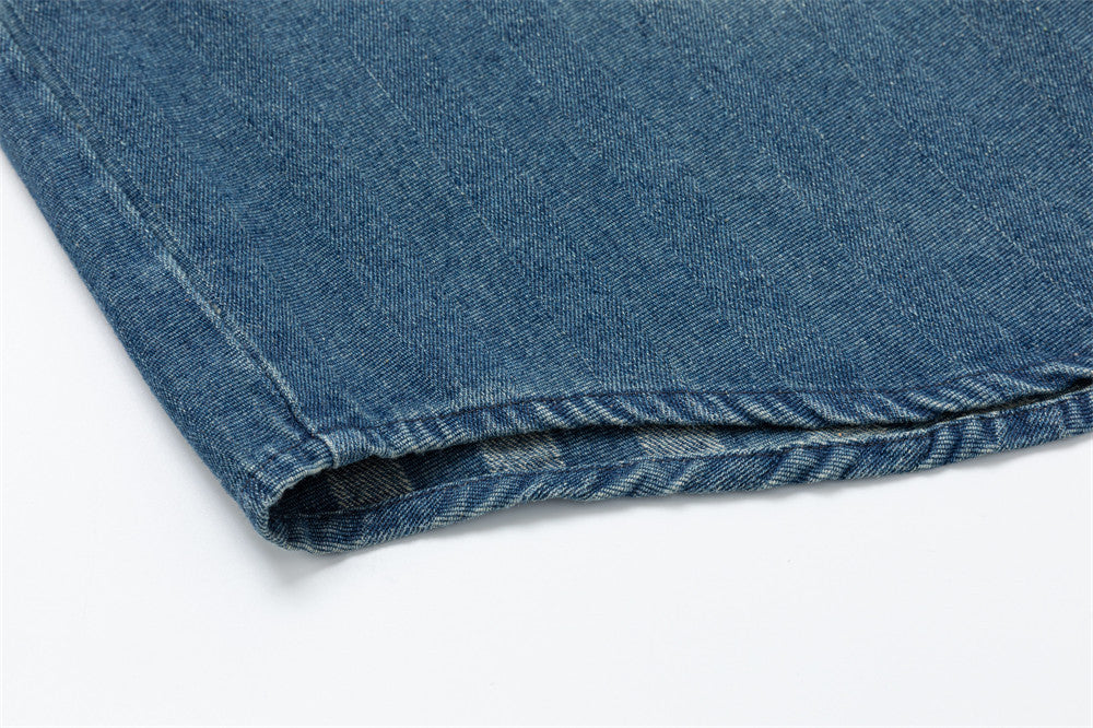 Oversized Washed Denim Shirt – Men's Long Sleeve Button-Up with Dual Chest