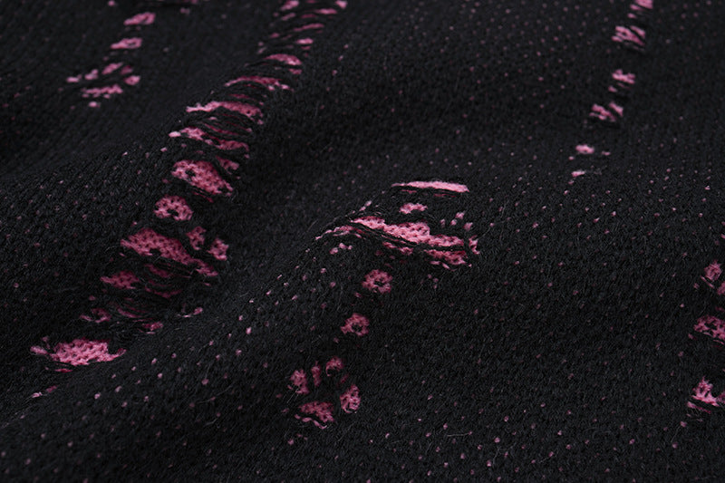 Distressed-Jacquard-Strickpullover mit Rundhalsausschnitt – Oversize-Streetwear
