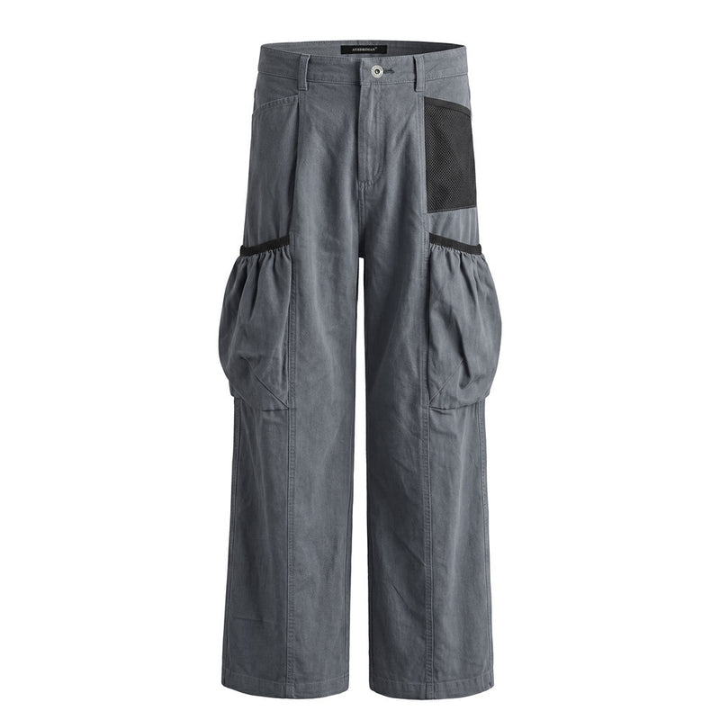 Men's Loose Fit Cargo Pants Wide Leg Bubble Pocket Deconstructed Trousers