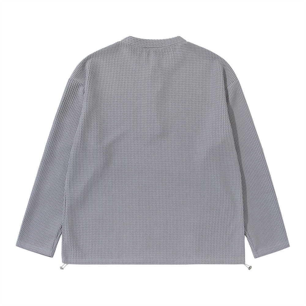 Men's Long Sleeve Waffle-Knit Henley Shirt with Drawstring Hem