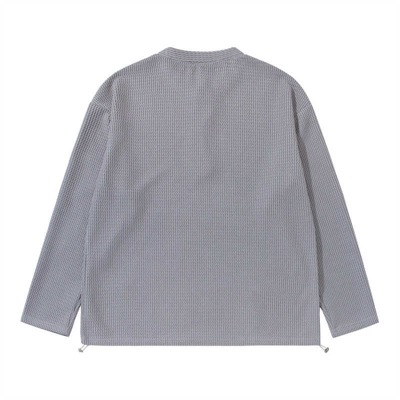 Men's Long Sleeve Waffle-Knit Henley Shirt with Drawstring Hem