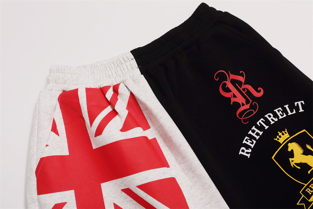 Men's Wide-Leg Sweatpants – Colorblock Union Jack & Camo Print with Script Logo