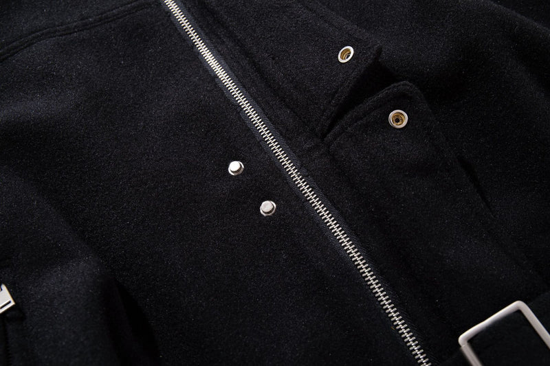Oversized Wool-Blend Belted Bomber Jacket with Stand Collar