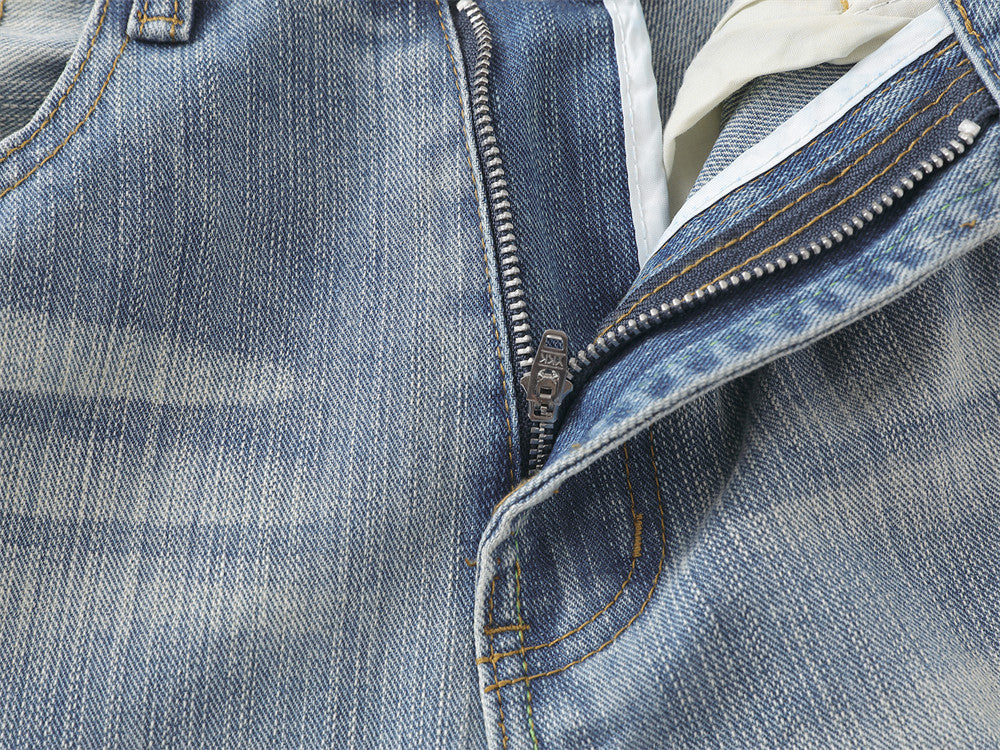 Wide-Leg Baggy Jeans – Men's Light Blue Vintage Washed Straight Denim