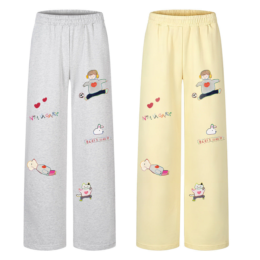 Sweathose mit weitem Bein, Cartoon-Charakter-Print und elastischem Bund