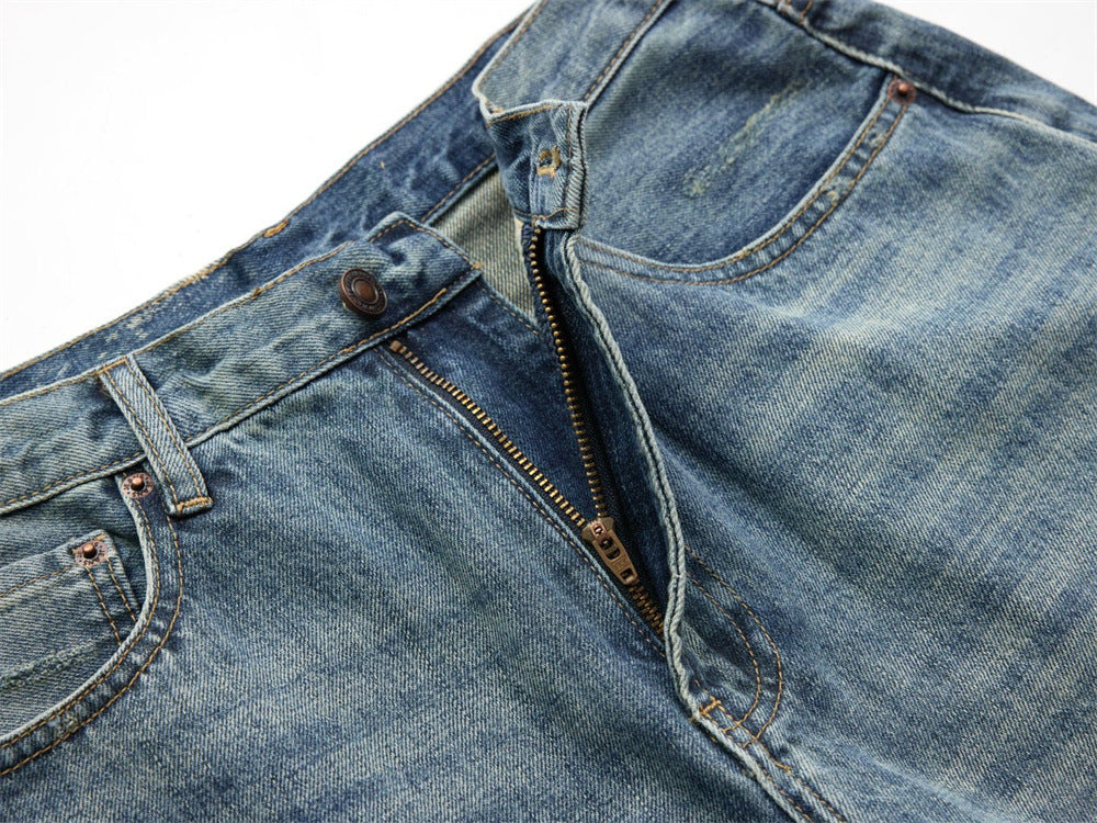 Wide-Leg Washed Vintage Blue Jeans – Men's Relaxed Straight Denim