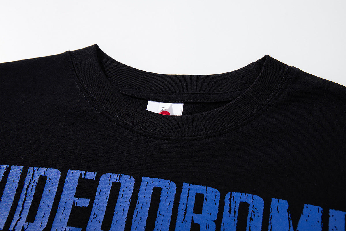 Long Sleeve Double-Layer Graphic Tee – Videodrome Rock Print with Striped Star