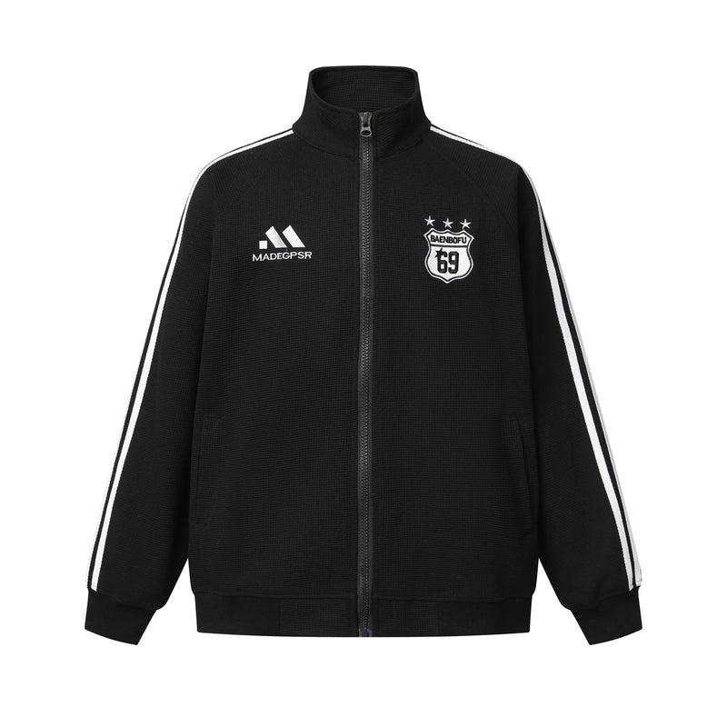 Retro-Soccer-Trainingsjacke & Wide-Leg-Trainingshose – Stickabzeichen, Streifen