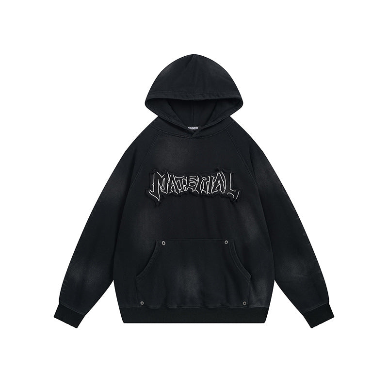 Material Graphic Oversized Hoodie – Washed Heavy Fleece with Embroidered Patch &