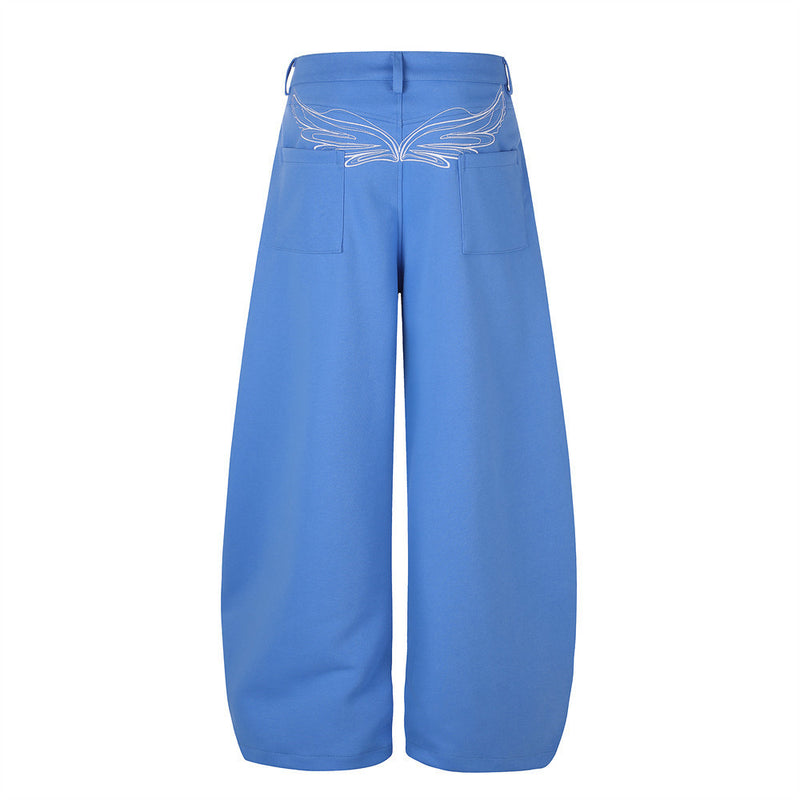 Wide-Leg Barrel Pants – Oversized Fit with Embroidered Pockets & Crossover
