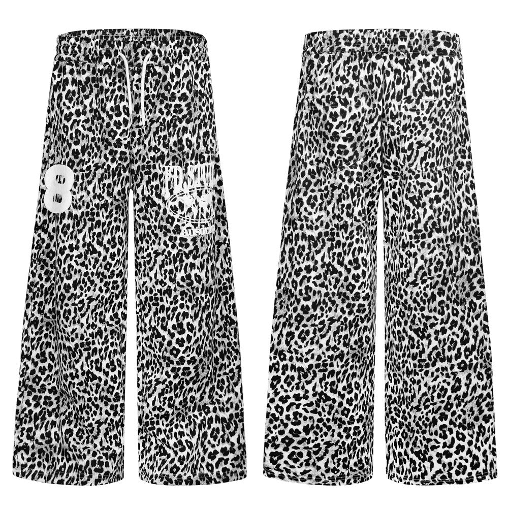 Pantalon de survêtement homme à jambes larges, imprimé léopard – Coupe décontractée avec cordon