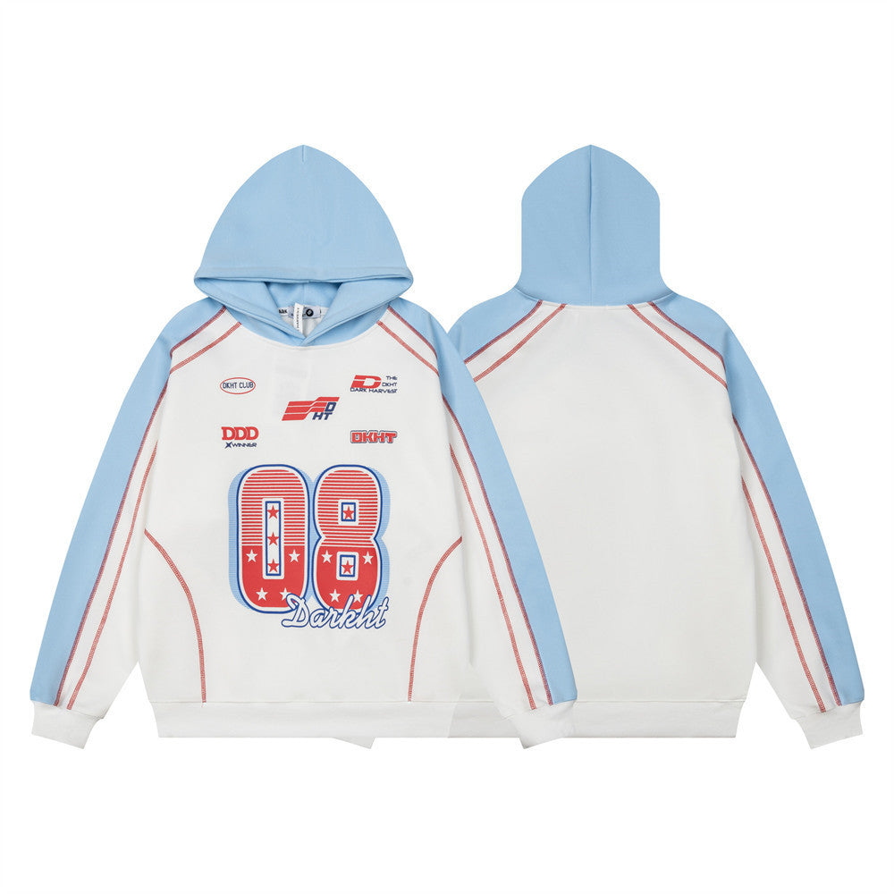 Darkht 08 Number Print Colorblock Raglan Sleeve Pullover Hoodie