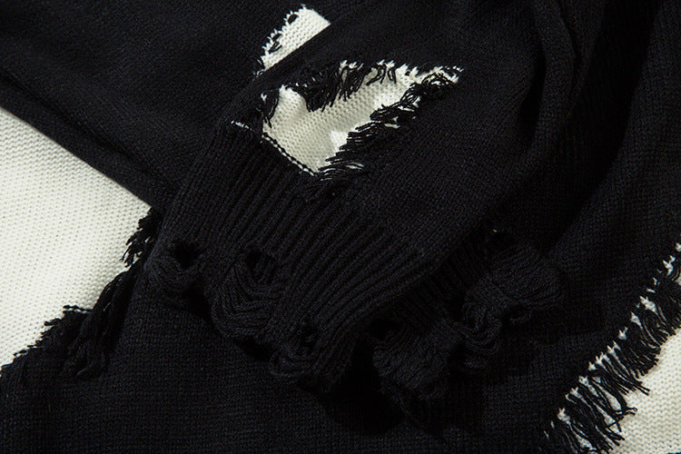 Pull en maille color block effet usé – Pull oversize à franges, style high-street