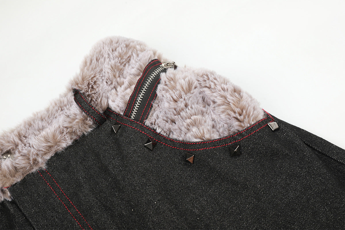 Vaqueros baggy street style – Denim de pierna ancha con cinturilla plegable de sherpa y