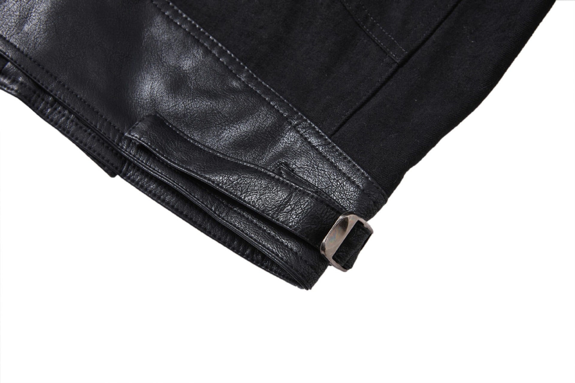 Boxy Moto Jacket – Black Denim & PU Leather Panel Biker Jacket