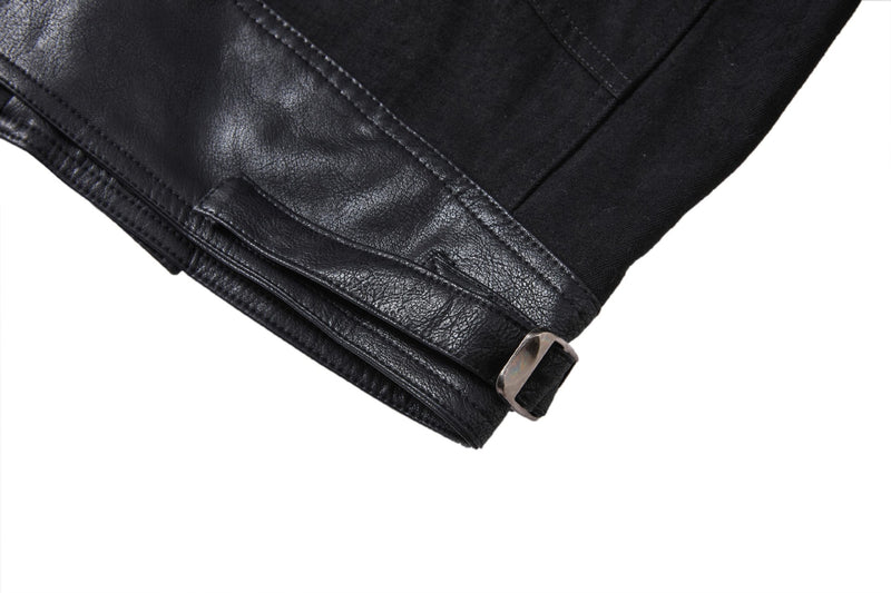 Boxy Moto Jacket – Black Denim & PU Leather Panel Biker Jacket