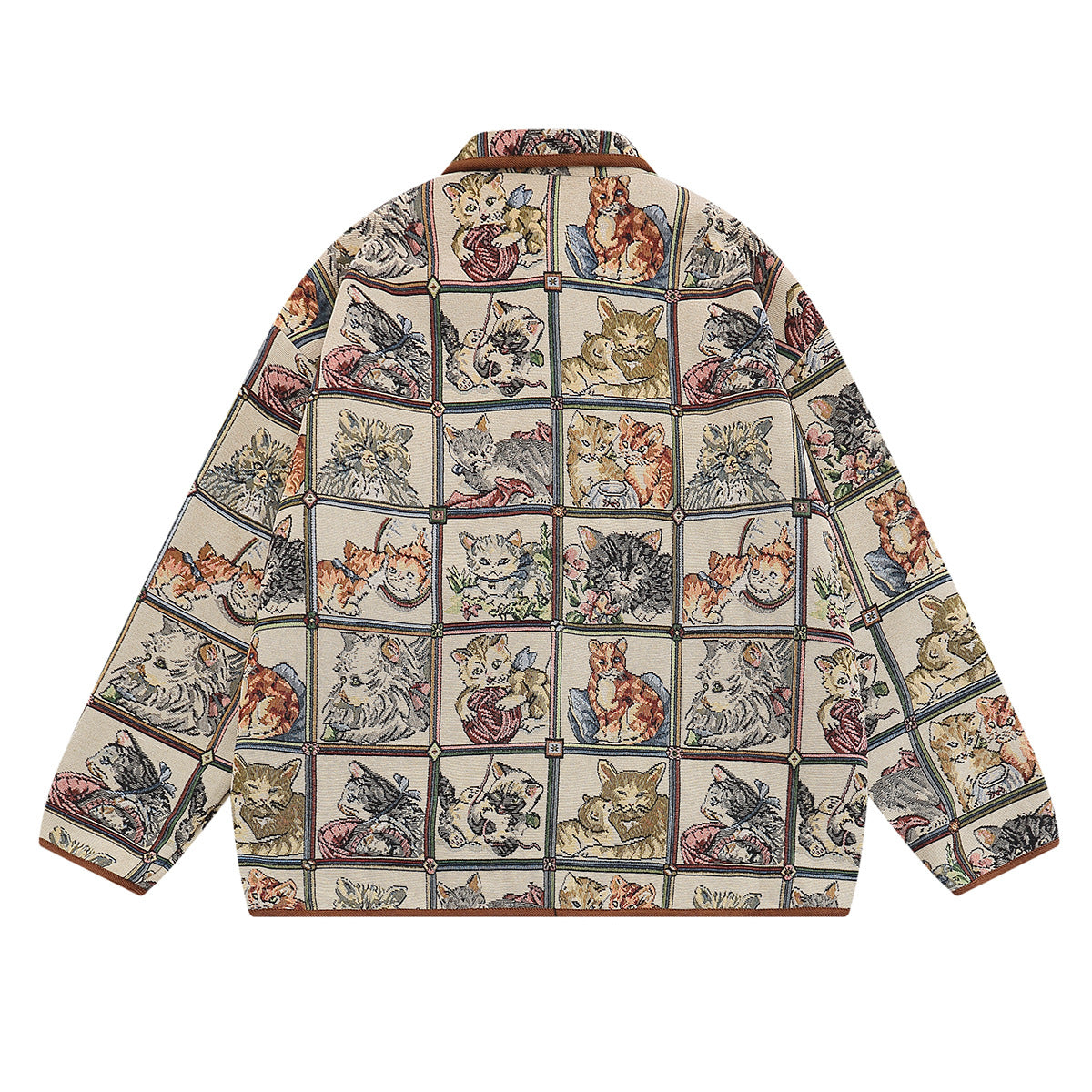 Vintage Cat Jacquard Tapestry Jacket – Retro American Cartoon Print Outerwear