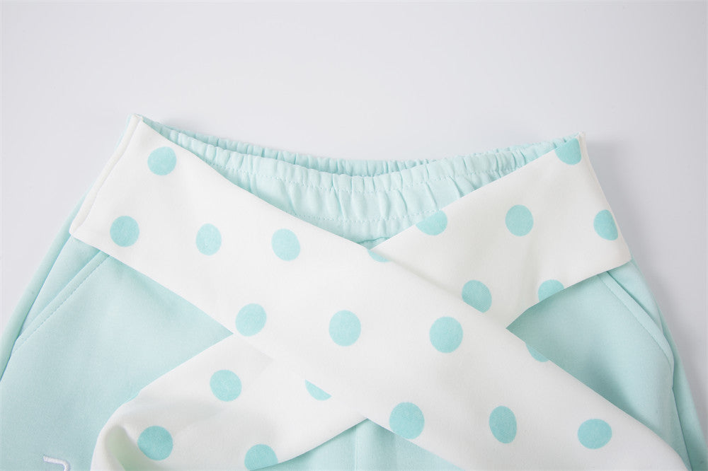 Polka Dot Tie-Waist Wide Leg Sweatpants – Unisex Colorblock Baggy Pants