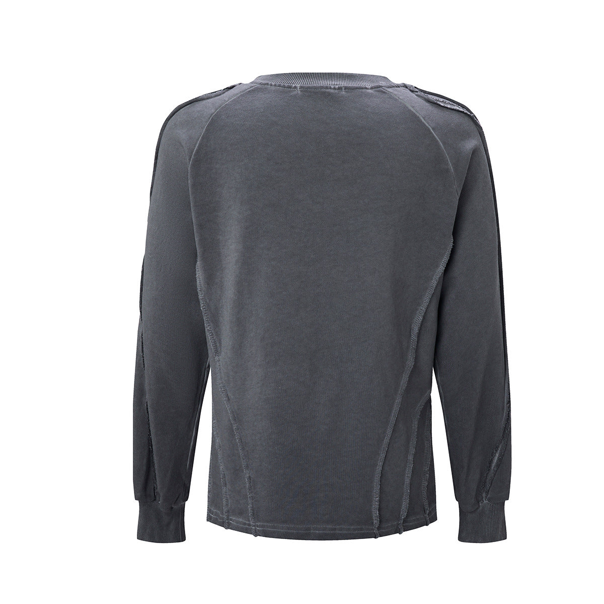 Verwaschenes Vintage-Sweatshirt mit geprägtem Drachen, Langarm – Raw-Edge-Moto-Crewneck