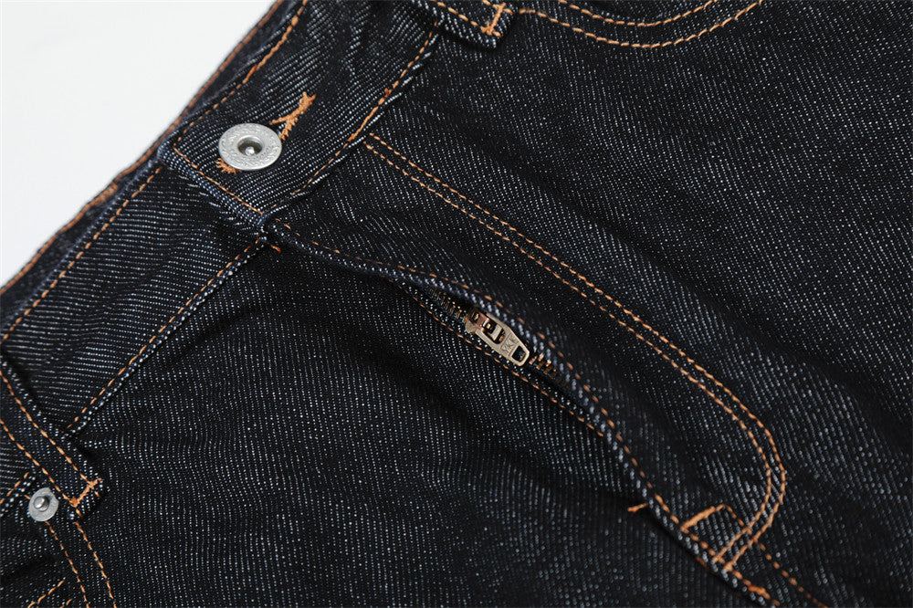 Wide-Leg Raw Denim Jeans – High Street Diagonal Seam Detail