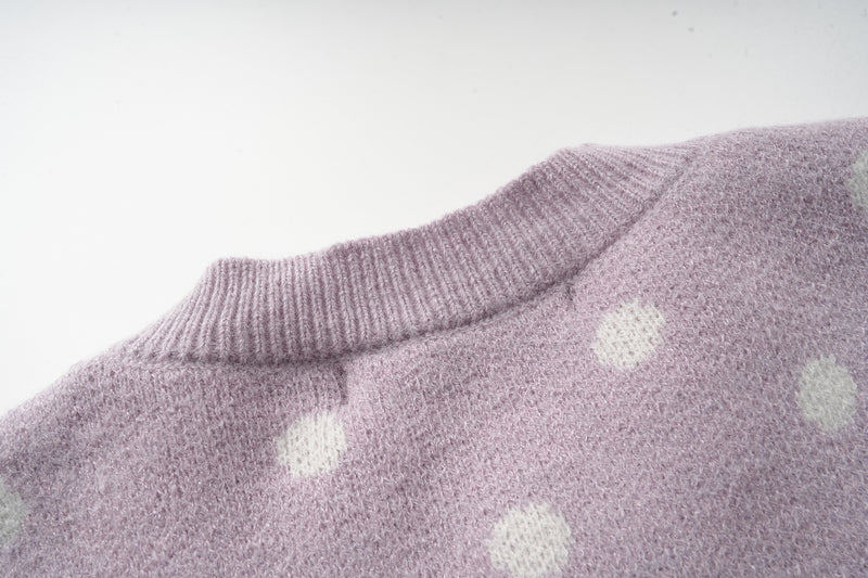 Polka Dot Knit Cardigan Sweater – Cropped Button-Up Knitwear