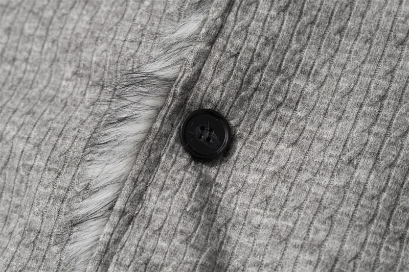 Men's Faux Fur Collar Double-Layer Knit Bomber Jacket