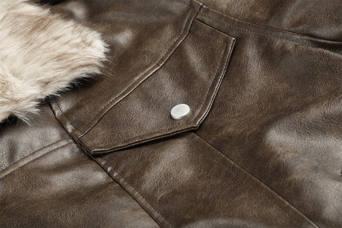 Faux Leather Fur-Lined Bomber Jacket – Cold Weather Motorcycle Jacket with