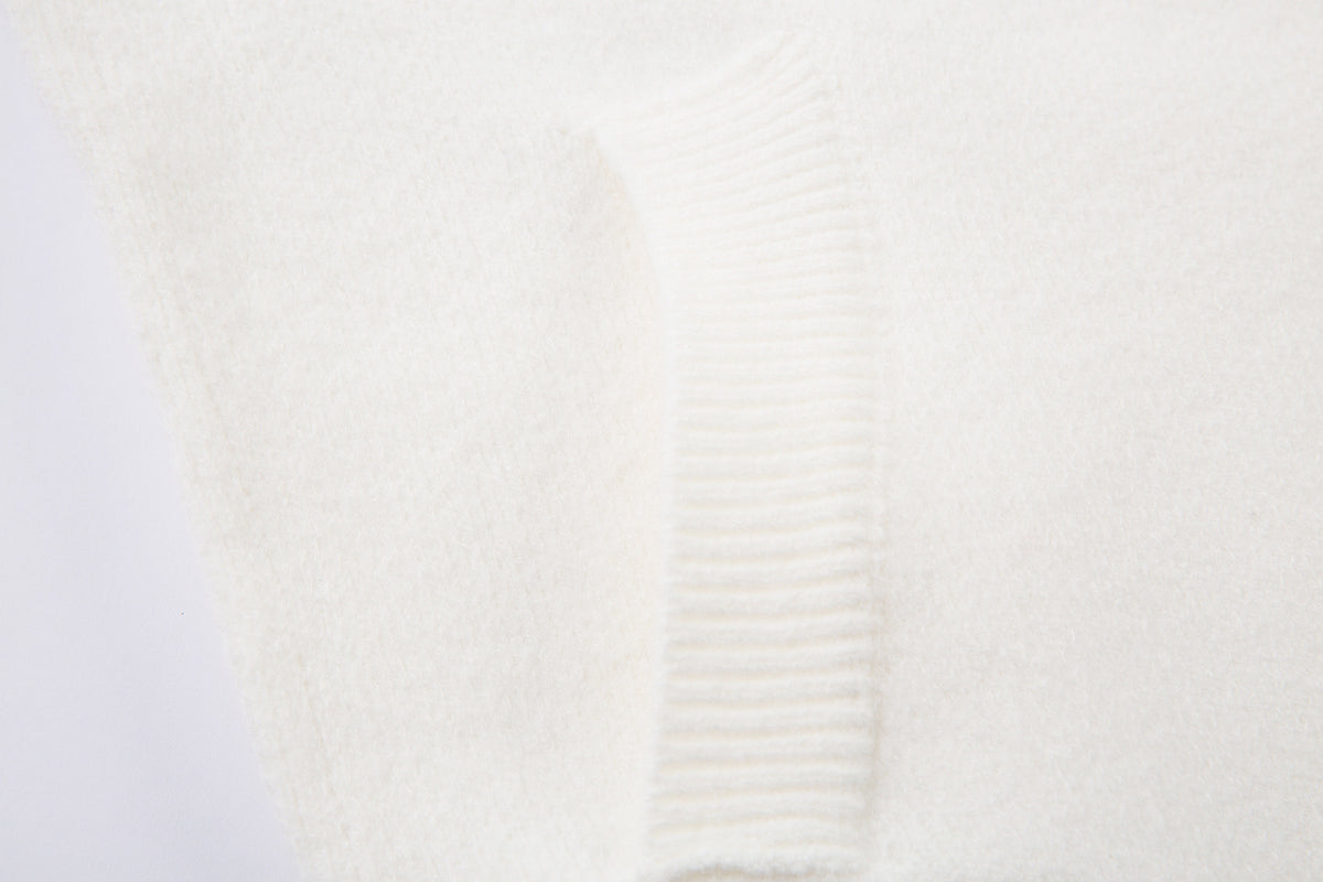 Fur-Trim Hooded Zip-Up Knit Cardigan Jacket