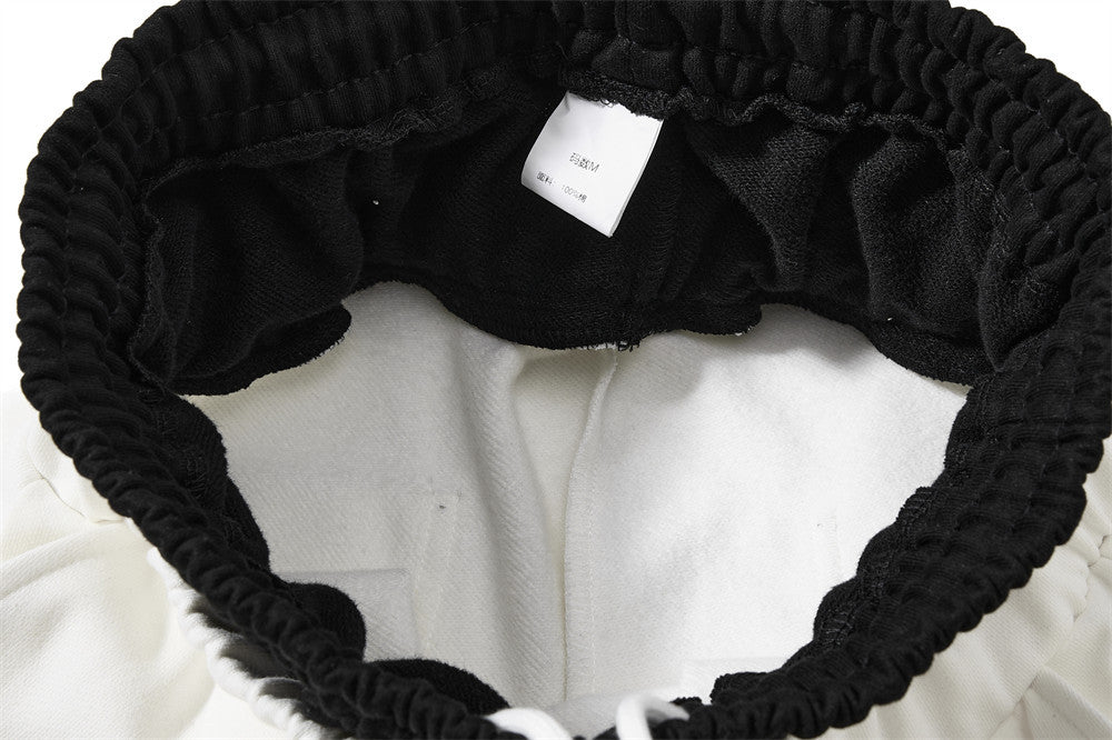 Contrast Double Waistband Wide Leg Sweatpants with Distressed Holes & Graphic Pr