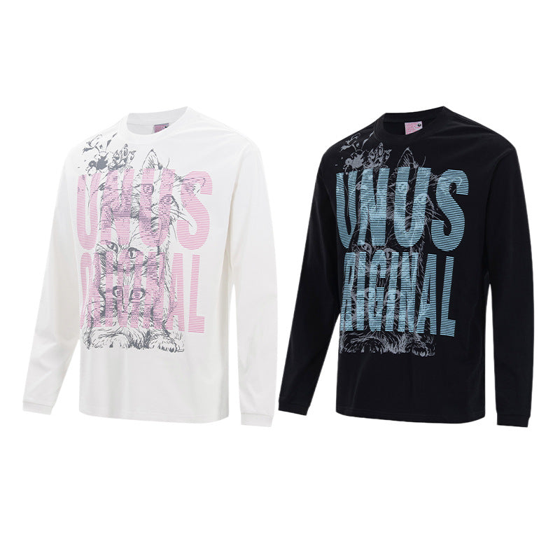 Tee-shirt graphique à manches longues – UNUS Original, imprimé chat, style streetwear