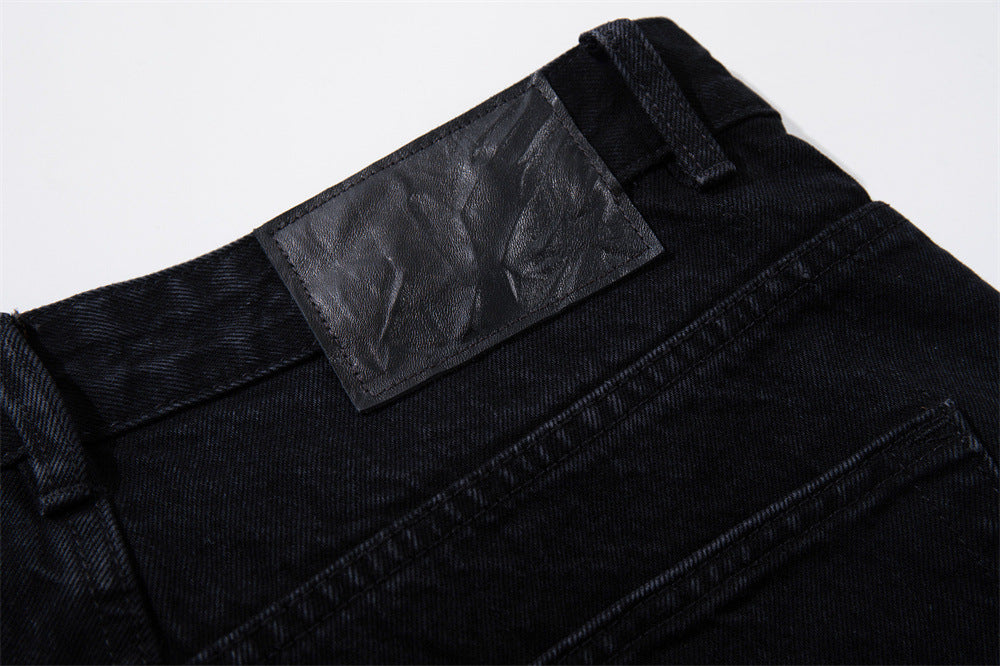 Wide-Leg Patchwork Jeans – Graffiti Print Panels & Studded Detail