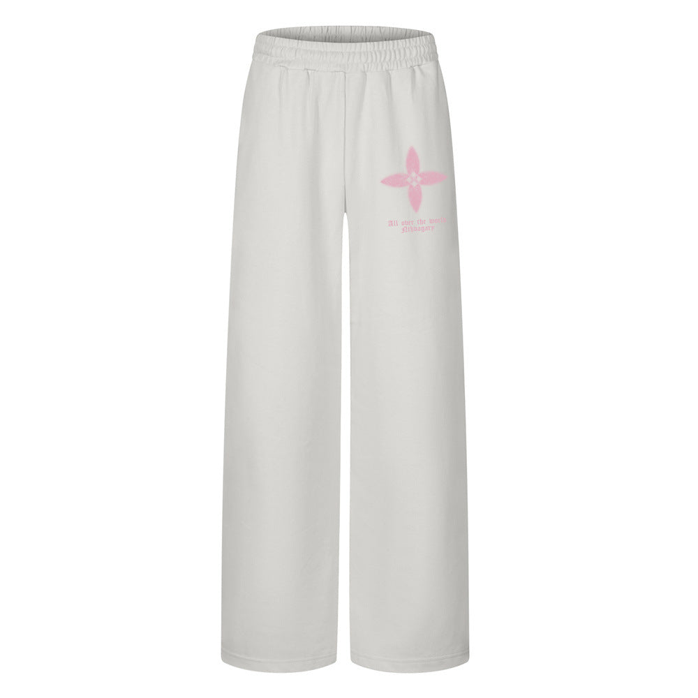 Men's Wide-Leg Sweatpants with Four-Petal Floral Graphic Print