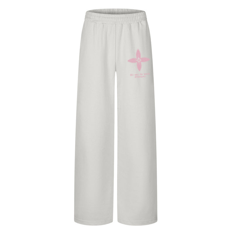 Men's Wide-Leg Sweatpants with Four-Petal Floral Graphic Print
