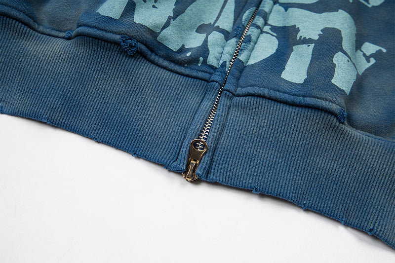 Hoodie zippé Drop Nasty délavé – Streetwear oversize à imprimé graffiti