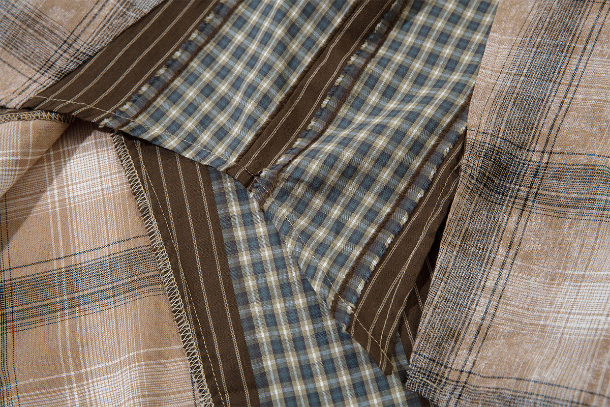 Surchemise patchwork à carreaux et rayures – Coupe décontractée, manches longues boutonnées