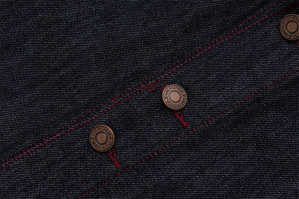 Men's Dark Indigo Denim Jacket with Red Contrast Seam Detail