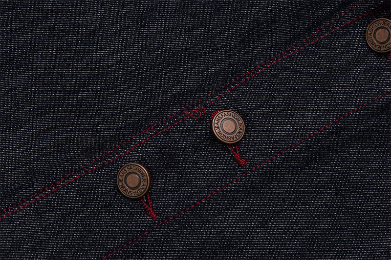 Men's Dark Indigo Denim Jacket with Red Contrast Seam Detail