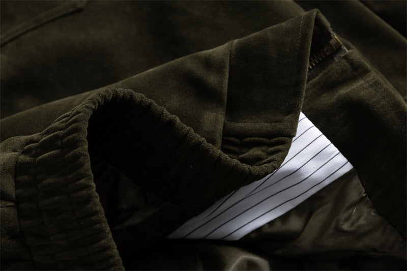 Men's Velvet Harrington Bomber Jacket – Stand Collar, Relaxed Fit