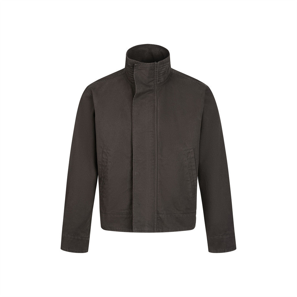 Men's Funnel-Neck Cropped Jacket – Solid Color Streetwear Harrington