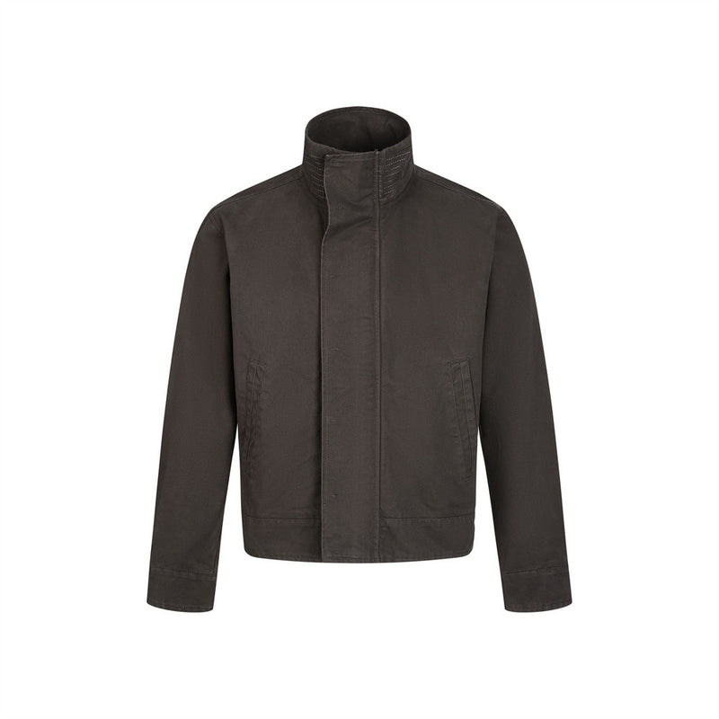 Men's Funnel-Neck Cropped Jacket – Solid Color Streetwear Harrington