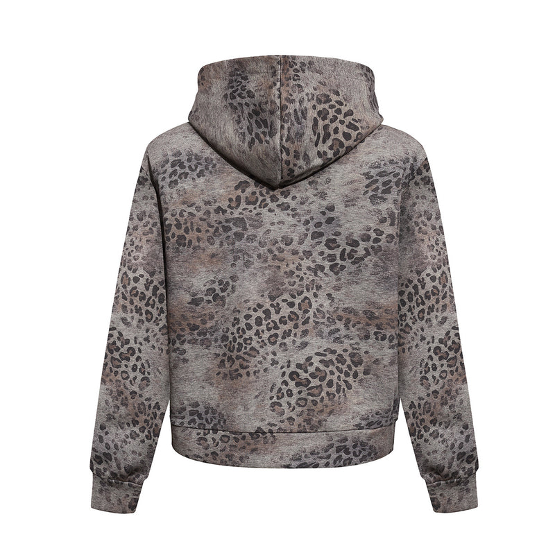 Leo-Print-Zip-Hoodie mit Streifenärmeln und Wappen-Grafik