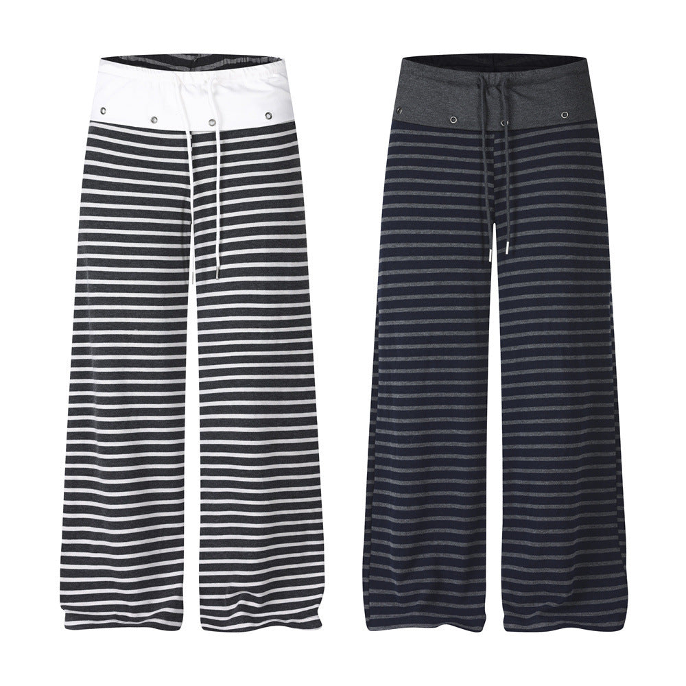 Wide-Leg Striped Pants with Colorblock Waistband – Men's Relaxed Fit